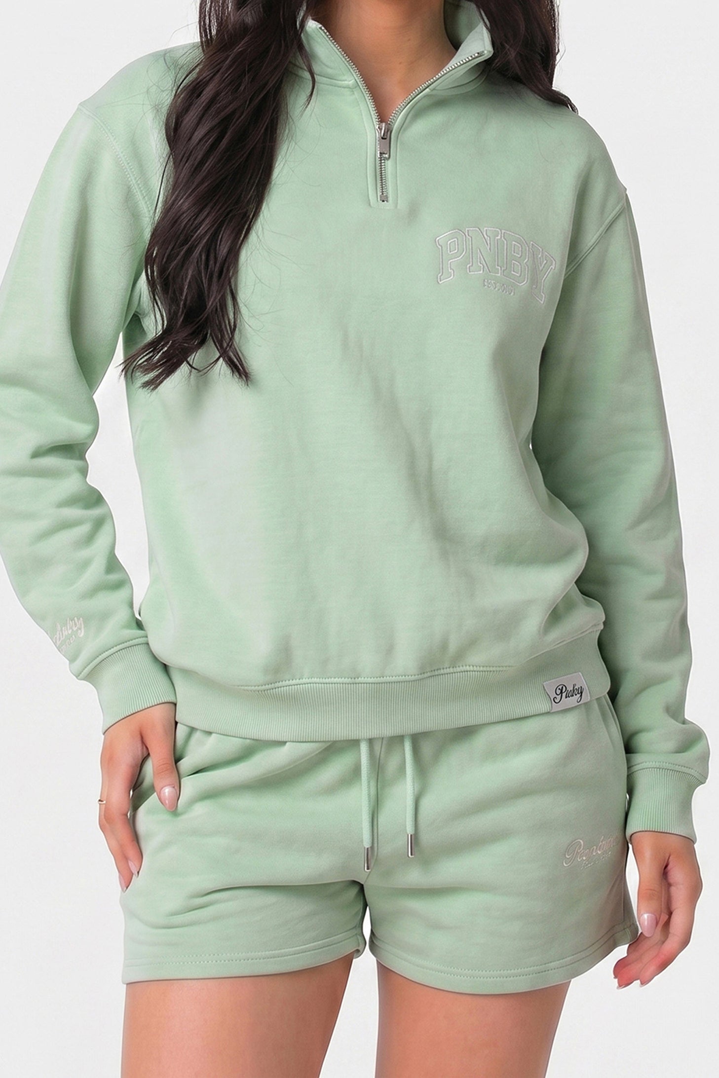 Soft Matcha Funnel Neck 1/4 Zip Sweat