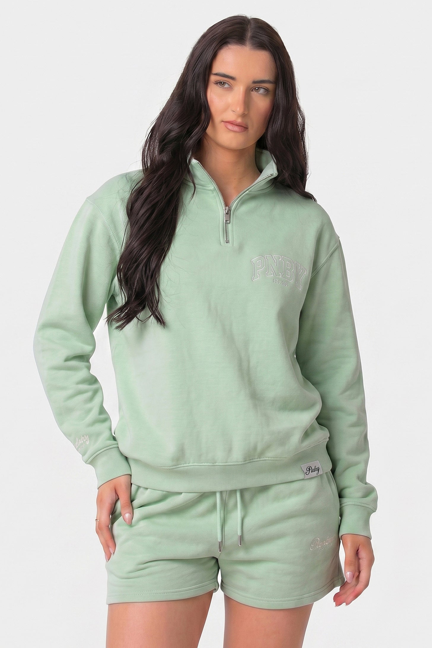 Soft Matcha Funnel Neck 1/4 Zip Sweat