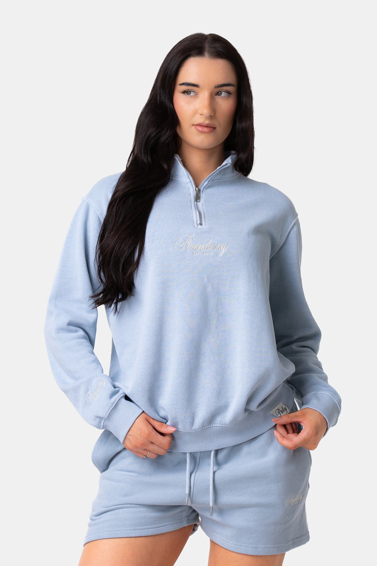 Powder Blue Funnel Neck 1/4 Zip Sweat