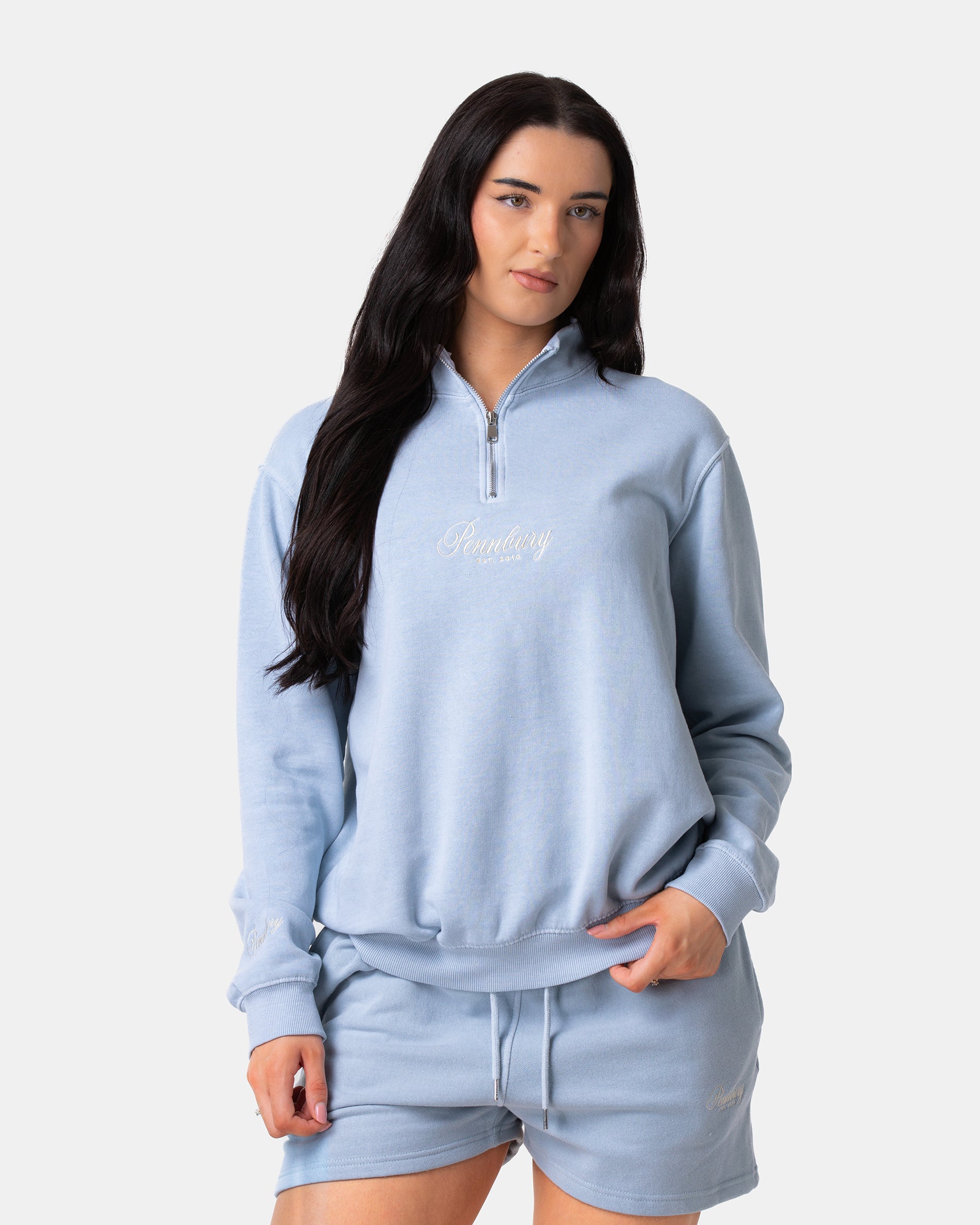 Powder Blue Funnel Neck 1/4 Zip Sweat