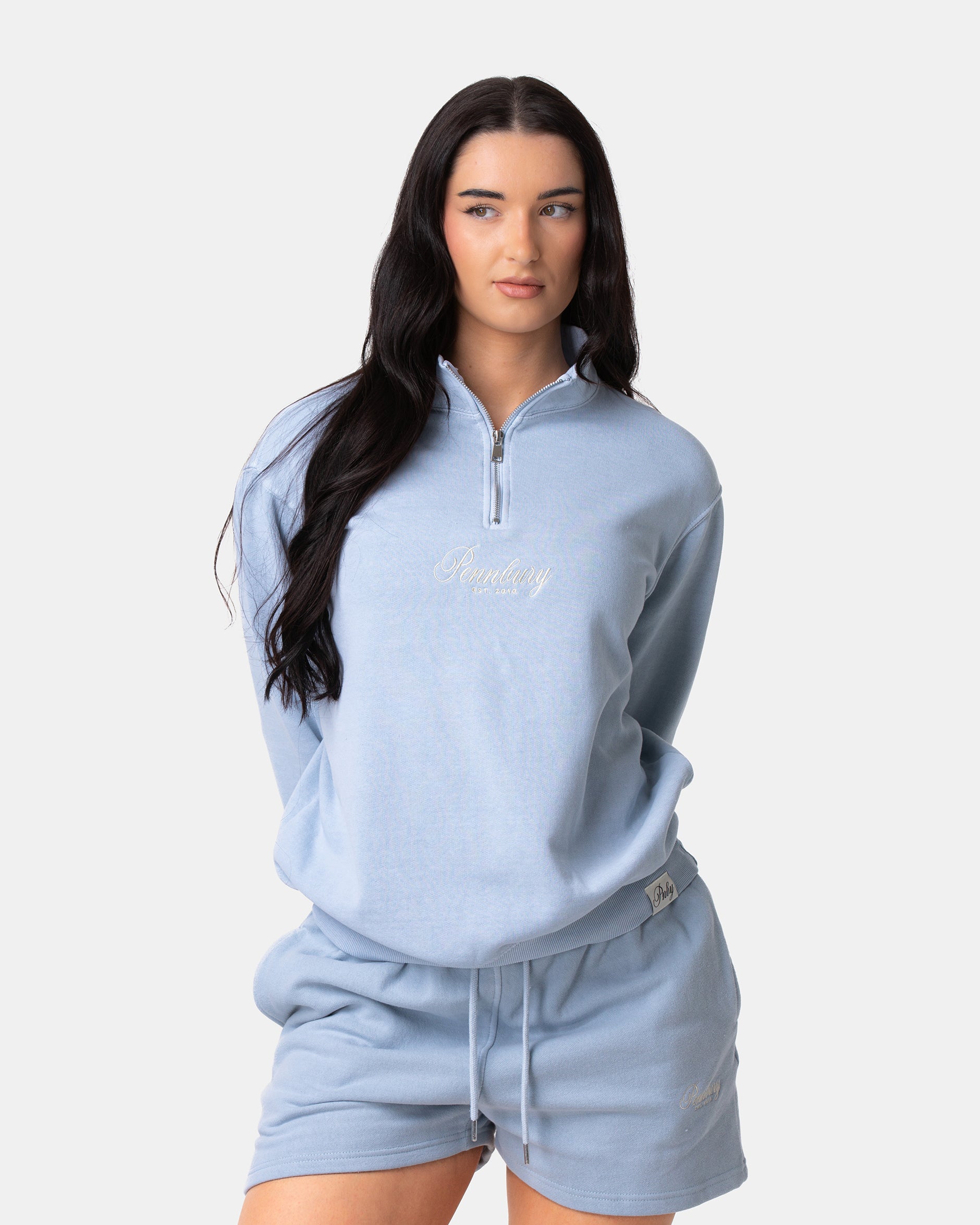 Powder Blue Funnel Neck 1/4 Zip Sweat