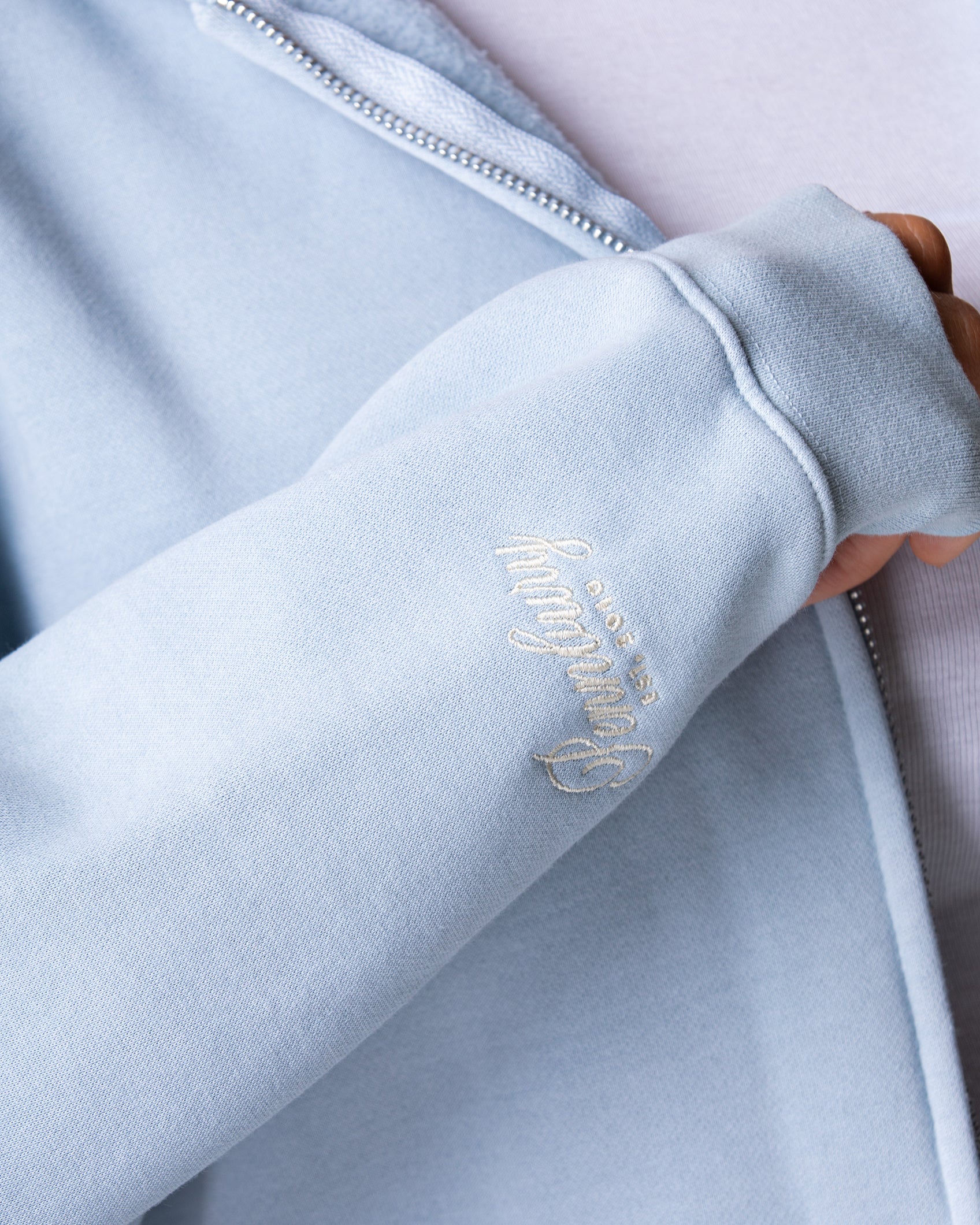 Powder Blue Zip Thru Hoodie