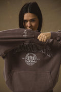 Model wearing Pennbury Grove oversized mocha hoodie 