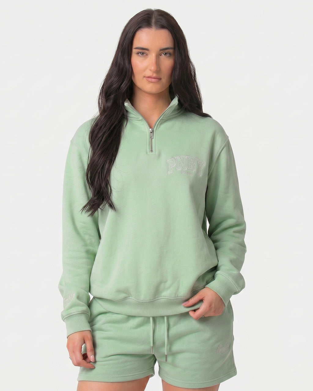 Soft Matcha Funnel Neck 1/4 Zip Sweat