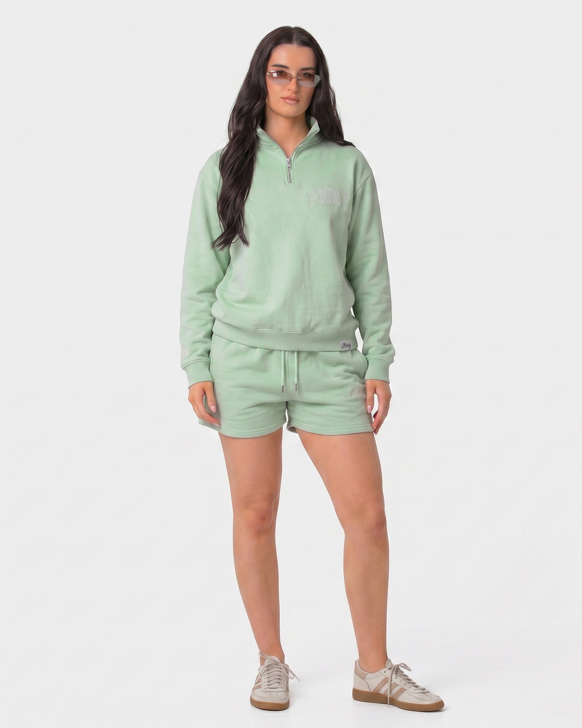Soft Matcha Funnel Neck 1/4 Zip Sweat