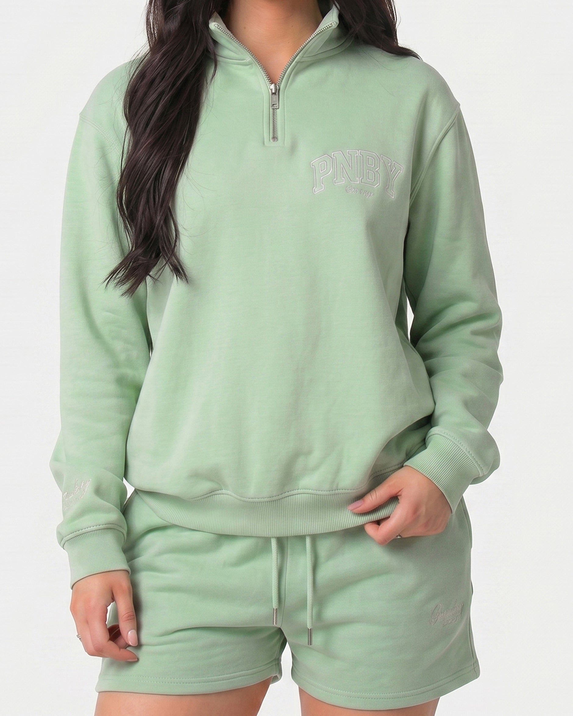Soft Matcha Funnel Neck 1/4 Zip Sweat